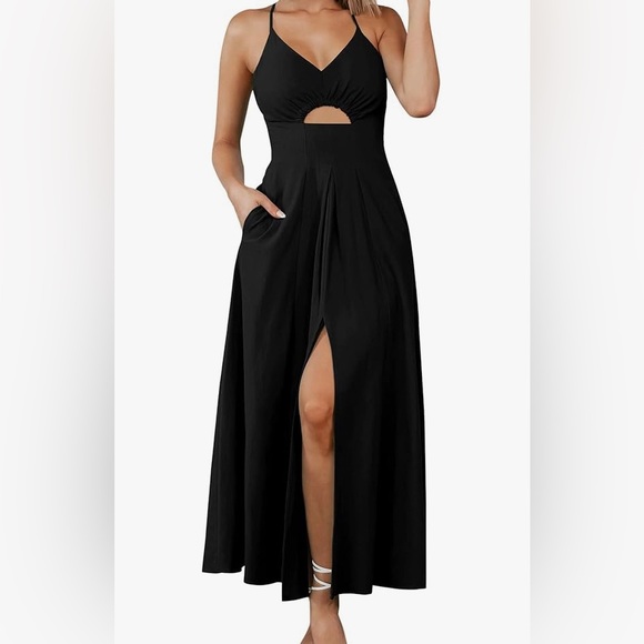 BTFBM Dresses & Skirts - BTFBM Women’s Black sleeveless front split maxi dress with shirred back NWT
